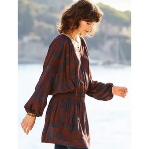 NEW Peruvian Connection Dress Laurel Canyon Floral Puff Sleeve Smock Tunic Small